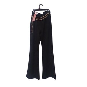 Black Flare Pants with Gold Chain Accent